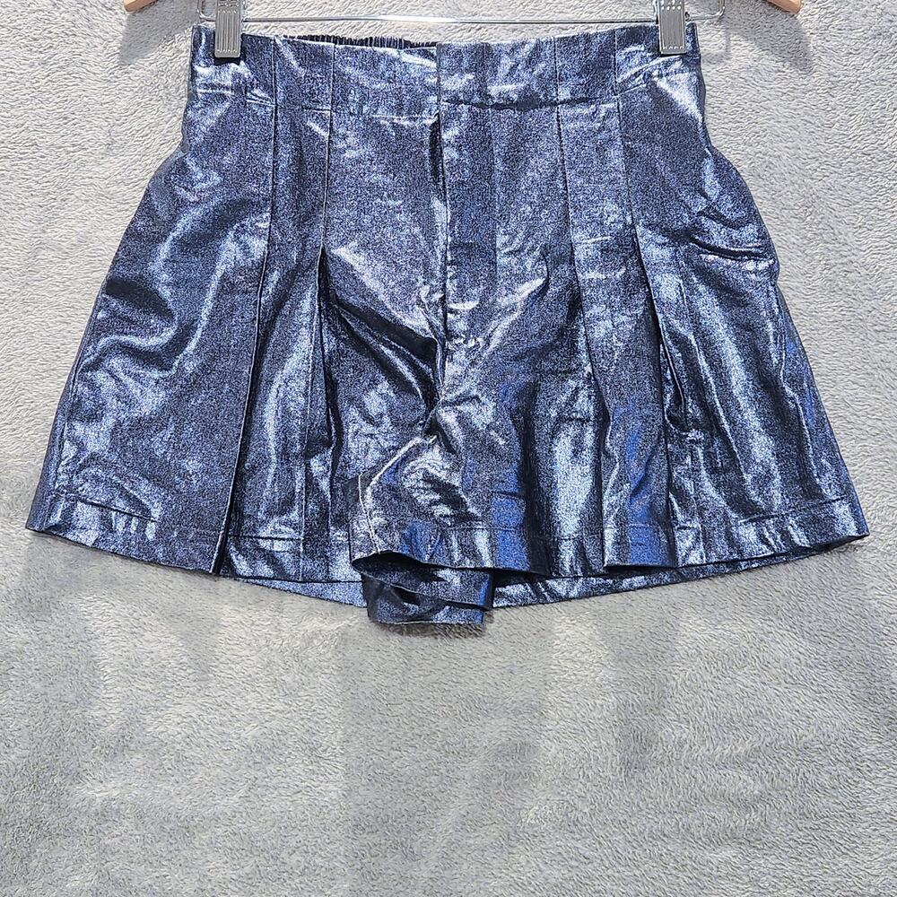 House of Harlow 1960 Blue Metallic Pleated Shorts Size XS Festival Boho Feminine
